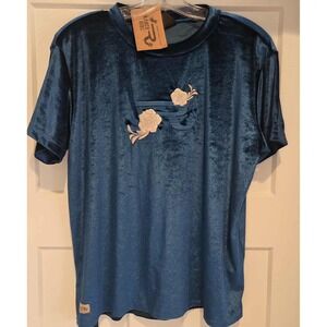 Ranch Girls Vivienne Ice Blue‎ Velvet Embroidered Shirt XL Womens